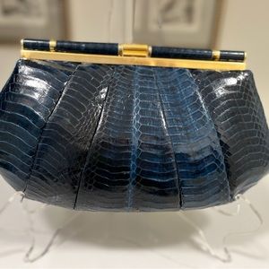Vintage blue snakeskin clutch